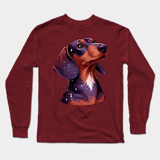 Dachshund dog in the galaxy looking up Long Sleeve T-Shirt